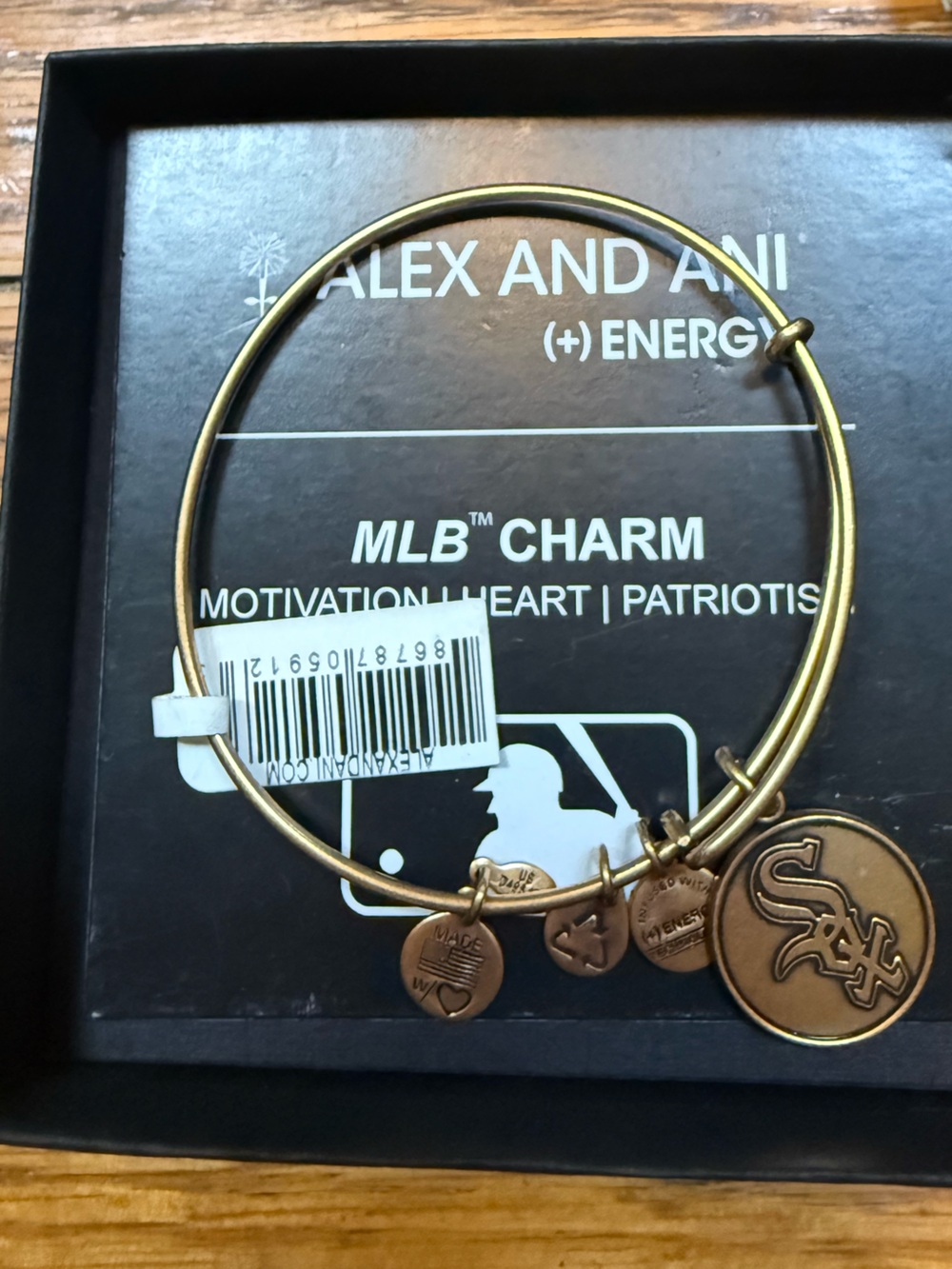 Alex and Ani Gold-Tone Charm Bangle Bracelet with Boston White Sox Medallion